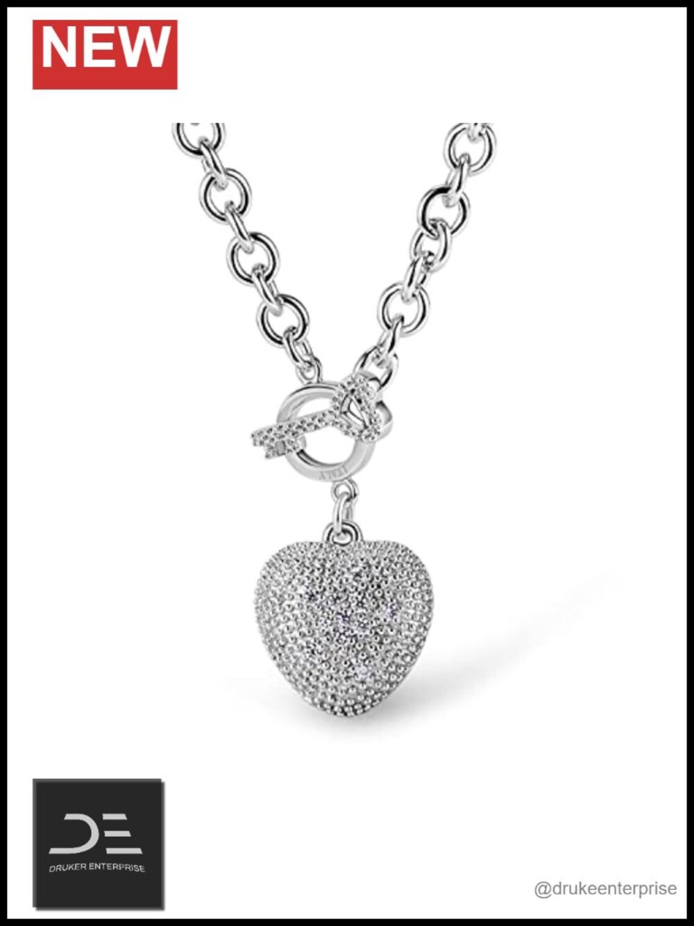 925 Sterling Silver Heart Pendant Necklace Franco Chain 18-19" Hypoallergenic